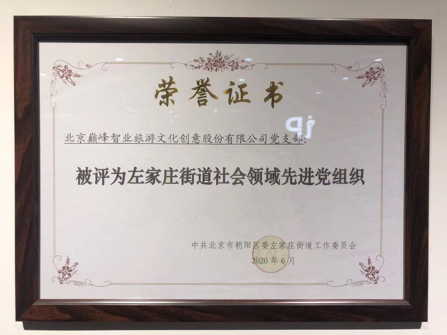先进党组织荣誉证书