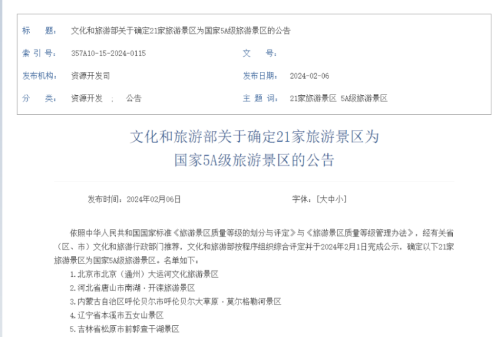 国家5A级旅游景区新名单，巅峰智业8家服务单位上榜